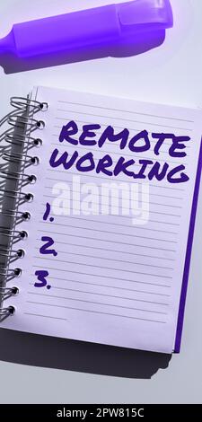 Conceptual caption Remote Working, Concept meaning situation in which an employee works mainly from home Stock Photo