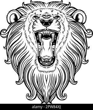 Black and white lion head roaring Stock Vector