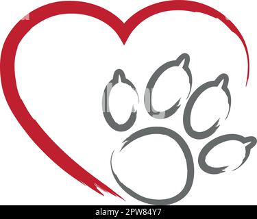 Dog Paw, Wolf Paw, Heart, Logo, Button, Dog logo Stock Vector