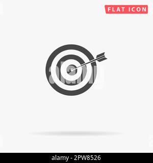 A dart is in the center of a dartboard. Target concept. Simple flat black symbol with shadow on white background. Vector illustration pictogram Stock Vector