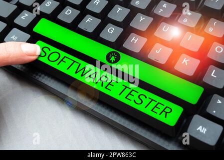 Sign displaying Software Tester, Conceptual photo implemented to protect software against malicious attack Stock Photo