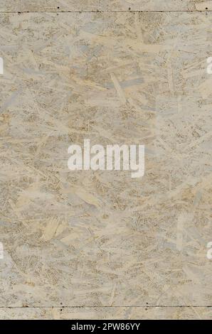Painted white oriented OSB chipboard texture. Texture, osb, board Top view of OSB wood veneer stained wall background Stock Photo