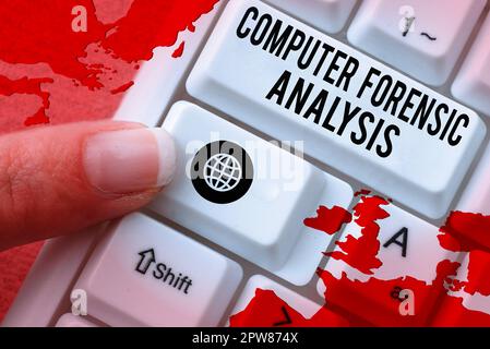 Conceptual display Computer Forensic Analysis, Word Written on evidence found in computers and storage media Stock Photo
