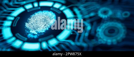 Fingerprint technology scan provides security access. Advanced technological verification future and cybernetic. Biometrics authentication and identit Stock Photo