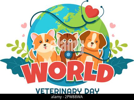 World Veterinary Day on April 29 Illustration with Doctor and Cute Animals Dogs or Cats in Flat Cartoon Hand Drawn for Landing Page Templates Stock Vector