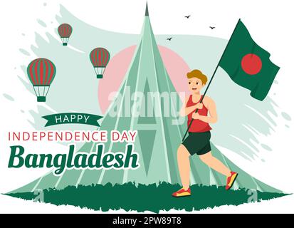 Happy Independence Day of Bangladesh on March 26th Illustration with Waving Flag and Victory Holiday in Flat Hand Drawn for Landing Page Templates Stock Vector