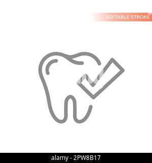 Tooth and checkmark line vector icon. Healthy teeth outline symbol ...