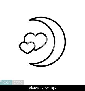 Crescent moon with heart shaped stars vector icon Stock Vector