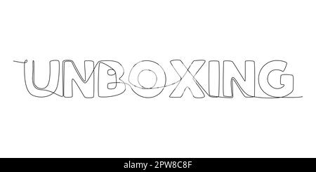 One continuous line of Unboxing word. Stock Vector