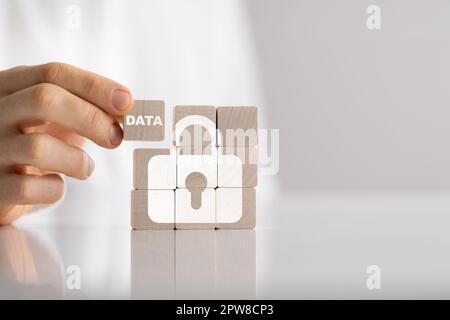 Your Online Privacy And Data Protection. Person Blocks Data Stock Photo