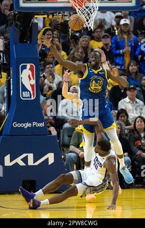 San Francisco, CA, USA. 28th Apr, 2023. Sacramento Kings forward Harrison Barnes (40) is fouled by Golden State Warriors forward Draymond Green (23) during Game 6 of the first-round NBA playoff series at Chase Center on Wednesday, April 28, 2023. (Credit Image: © Paul Kitagaki Jr./ZUMA Press Wire) EDITORIAL USAGE ONLY! Not for Commercial USAGE! Stock Photo