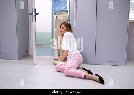 Couple Unhappy Divorce And Infidelity. Man Leaving Stock Photo