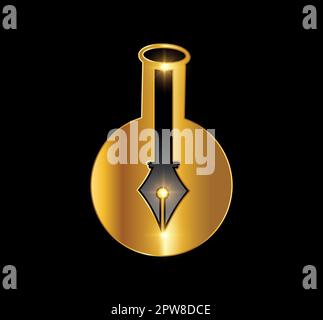 Golden Test Tube Logo Vector Icon Stock Vector
