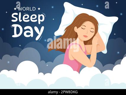 World Sleep Day on March 17 Illustration with People Sleeping and Planet Earth in Sky Backgrounds Flat Cartoon Hand Drawn for Landing Page Templates Stock Vector