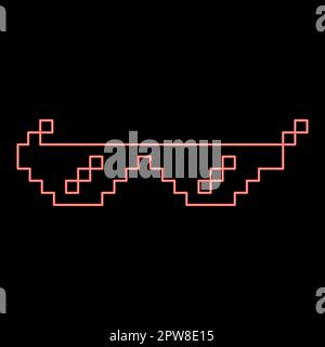 Neon sun glasses pixel red color vector illustration image flat style Stock Vector