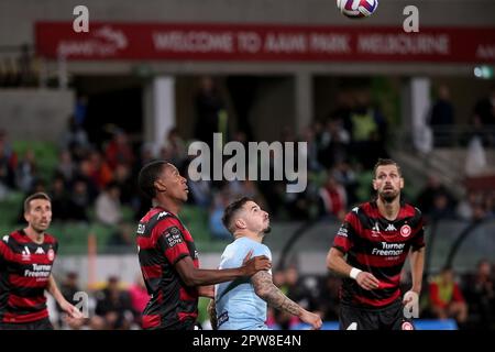 Melbourne, Australia, 28 April, 2023. Marcelo of Western Sydney Wanderers during the A-League Men's football match between Melbourne City and Western Sydney Wanderers at AAMI Park on April 28, 2023 in Melbourne, Australia. Credit: Dave Hewison/Speed Media/Alamy Live News Stock Photo