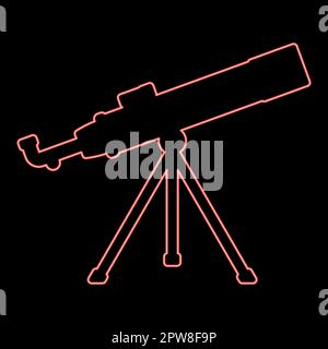 Neon telescope Science tool Education astronomy equipment red color vector illustration image flat style Stock Vector
