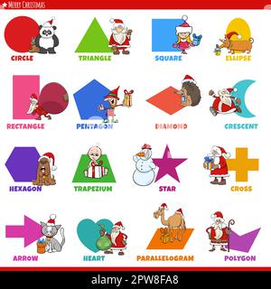 basic geometric shapes with cartoon Christmas characters set Stock Vector