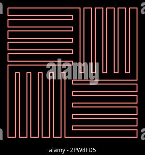 Neon tile square shape parquet wood floor material laminate plank slab panel red color vector illustration image flat style Stock Vector