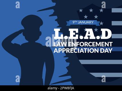 National Law Enforcement Appreciation Day or LEAD on January 9th to Thank and Show Support in Flat Cartoon Hand Drawn Templates Illustration Stock Vector