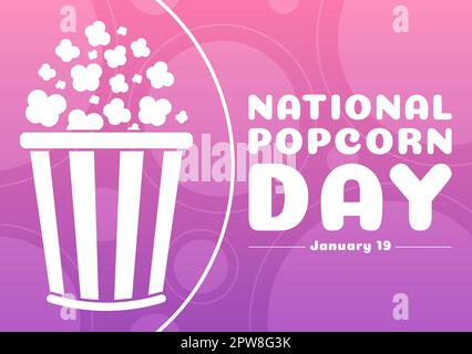 National Popcorn Day on January 19th with a Big Box of Red and White Stripe in Flat Cartoon Background Hand Drawn Templates Illustration Stock Vector