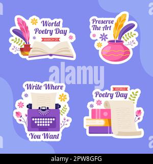 World Poetry Day Label with Paper and Quill Flat Cartoon Hand Drawn Templates Illustration Stock Vector