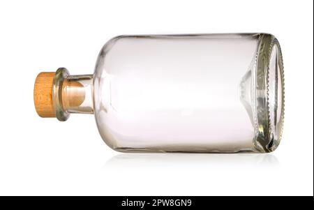 Empty colorless glass bottle, isolated. on white background with clipping path Stock Photo