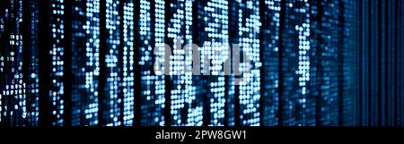 Blue digital binary data code on screen. Abstract tech binary code background in color blue, digital binary data and secure data concept. dotted blue Stock Photo