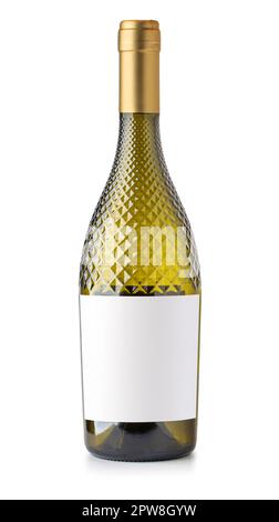 faceted glass wine bottle with a clean label isolated on white background with clipping path Stock Photo