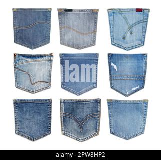 Collection of jeans pockets. isolated on white background Stock Photo