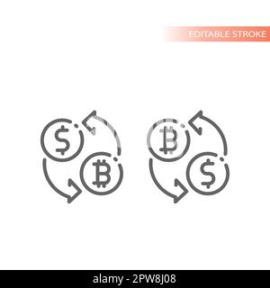 Dollar to bitcoin money conversion line vector icon Stock Vector