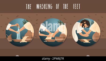 Jesus Christ washing the feet of his disciples. Maundy Thursday Stock Vector