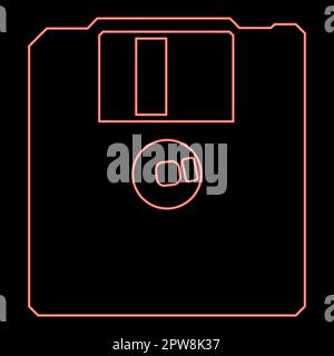 Neon diskette floppy disk storage concept red color vector illustration image flat style Stock Vector