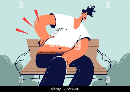 Unhealthy man on park bench suffer from backache Stock Vector