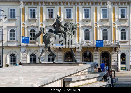 General Rudolf Maister monument, equestrian statue in front of Ljubljana Railway Station in city of Ljubljana, Slovenia. Stock Photo