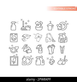 Cleaning, housekeeping line vector icon set Stock Vector