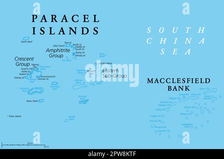 Paracel Islands or Xisha Islands, and Macclesfield Bank, political map Stock Vector