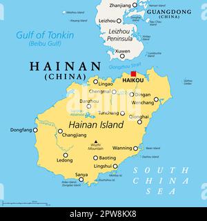 Hainan, southernmost province of China, PRC, political map Stock Vector