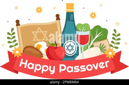 Happy Passover Illustration with Wine, Matzah and Pesach Jewish Holiday for Web Banner or Landing Page in Flat Cartoon Hand Drawn Templates Stock Vector