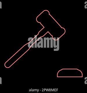 Neon gavel Hammer judge and anvil auctioneer concept red color vector illustration image flat style Stock Vector