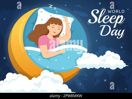 World Sleep Day on March 17 Illustration with People Sleeping and Planet Earth in Sky Backgrounds Flat Cartoon Hand Drawn for Landing Page Templates Stock Vector