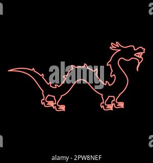 Neon chinese dragon red color vector illustration image flat style Stock Vector