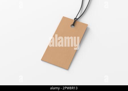 Cardboard rectangular tag mockup on white background. Side view Stock Photo