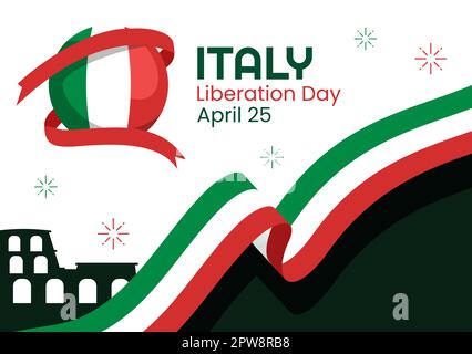 Italy Liberation Day Illustration with Holiday Celebrate on April 25 and Wave Flag Italian in Flat Cartoon Hand Drawn for Landing Page Templates Stock Vector