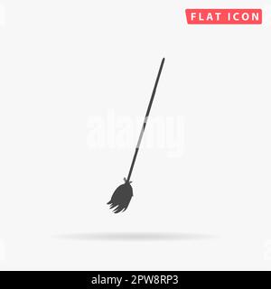 Broom. Simple flat black symbol with shadow on white background. Vector illustration pictogram Stock Vector