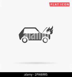 Car fired. Simple flat black symbol with shadow on white background. Vector illustration pictogram Stock Vector