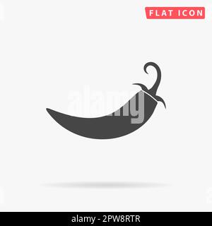 Chilli pepper. Simple flat black symbol with shadow on white background. Vector illustration pictogram Stock Vector