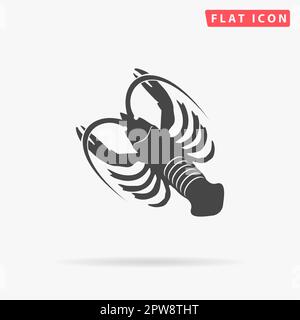 Crawfish. Simple flat black symbol with shadow on white background. Vector illustration pictogram Stock Vector