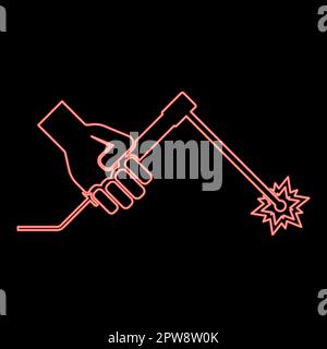 Neon welding machine in hand torch welder red color vector illustration image flat style Stock Vector