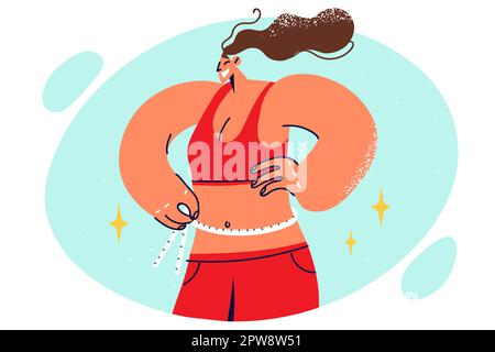 illustration of a female measuring waist with measuring tape Stock